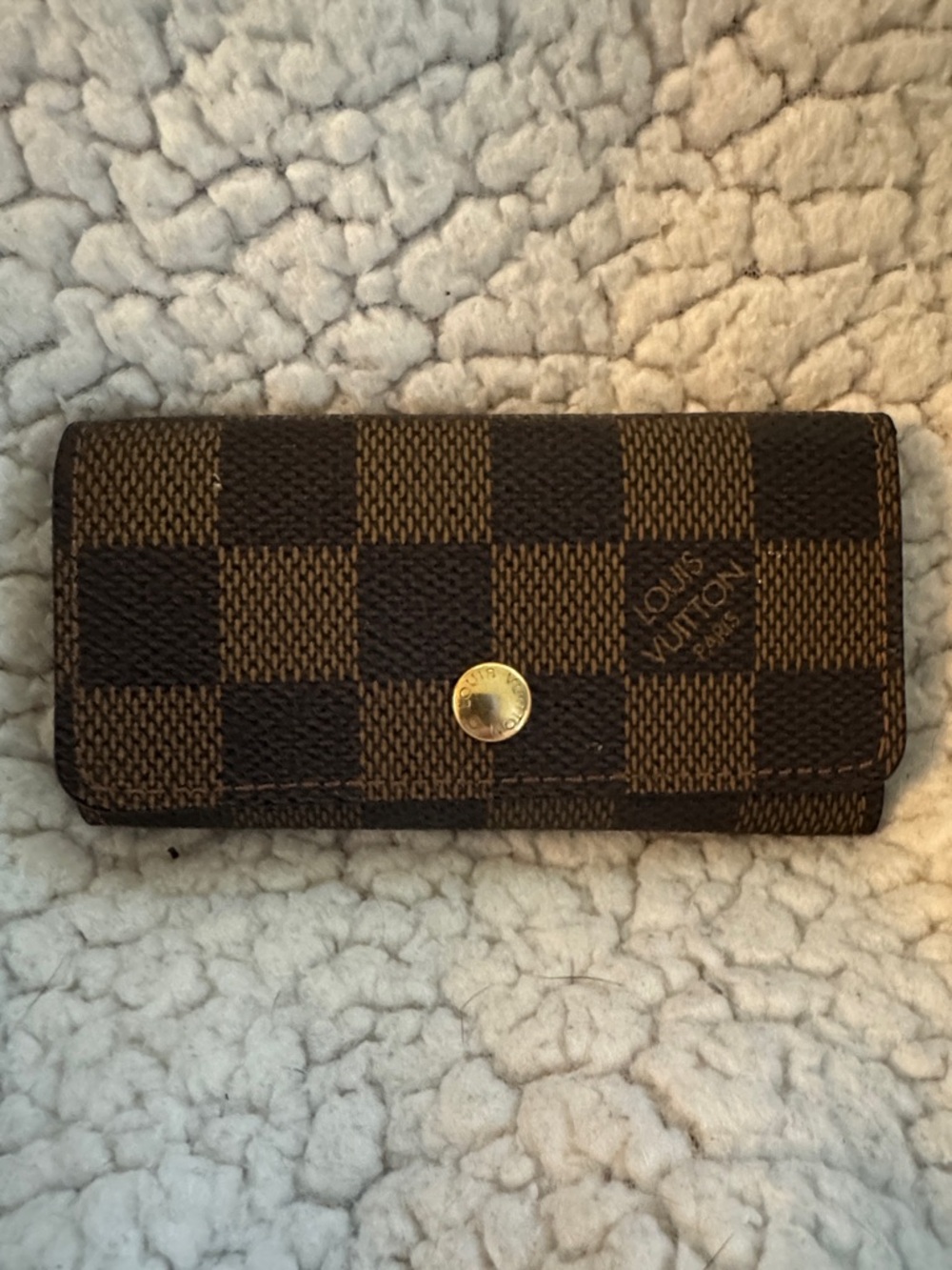Louis Vuitton Damier Ebene Checkered Brown Key & Card Holder with Gold-Tone Snap